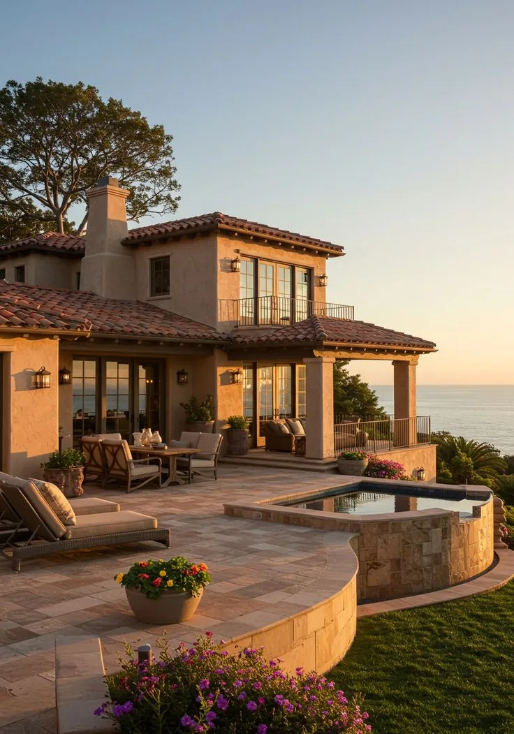 Casa mediterrânea com terraço e piscina junto ao mar