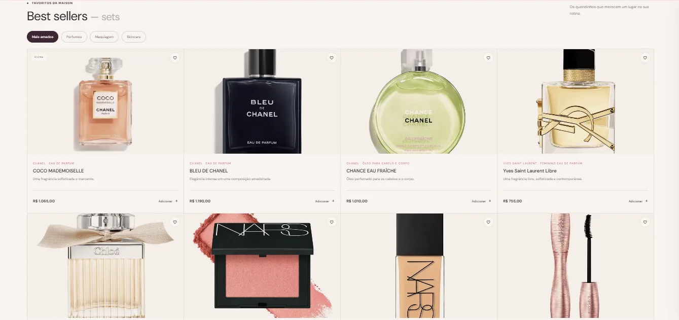 Prévia da vitrine e dos produtos Maison Rosé