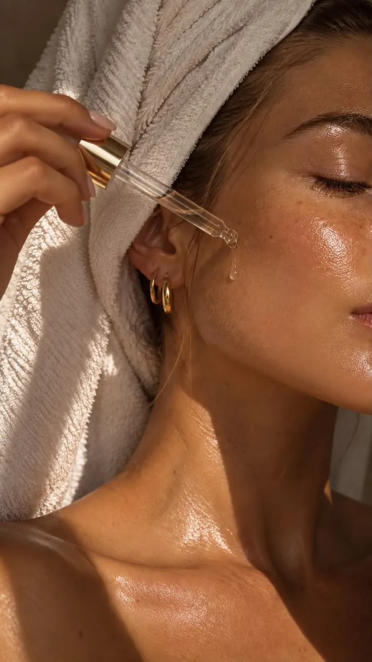 Aplicação de sérum para cuidados faciais